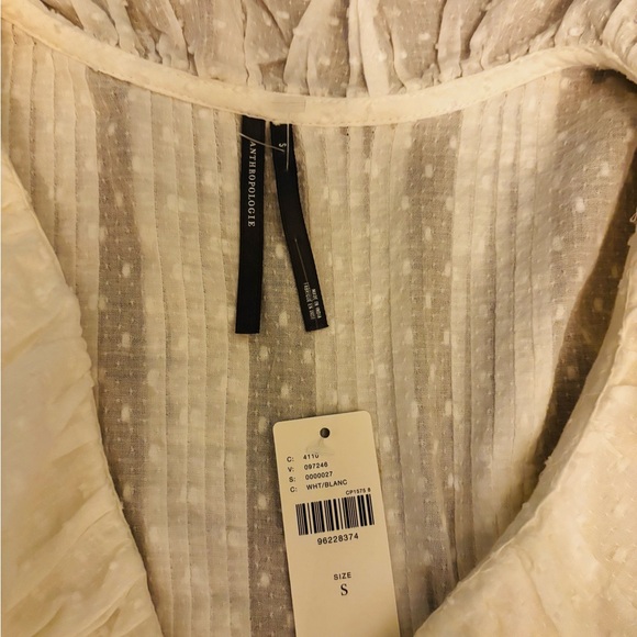 NWT Anthropologie White Button Down Ruffle Shirt Size Small - Picture 2 of 2